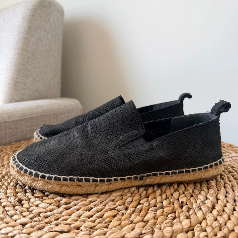 Vince Black Textured Espadrille Slip-Ons